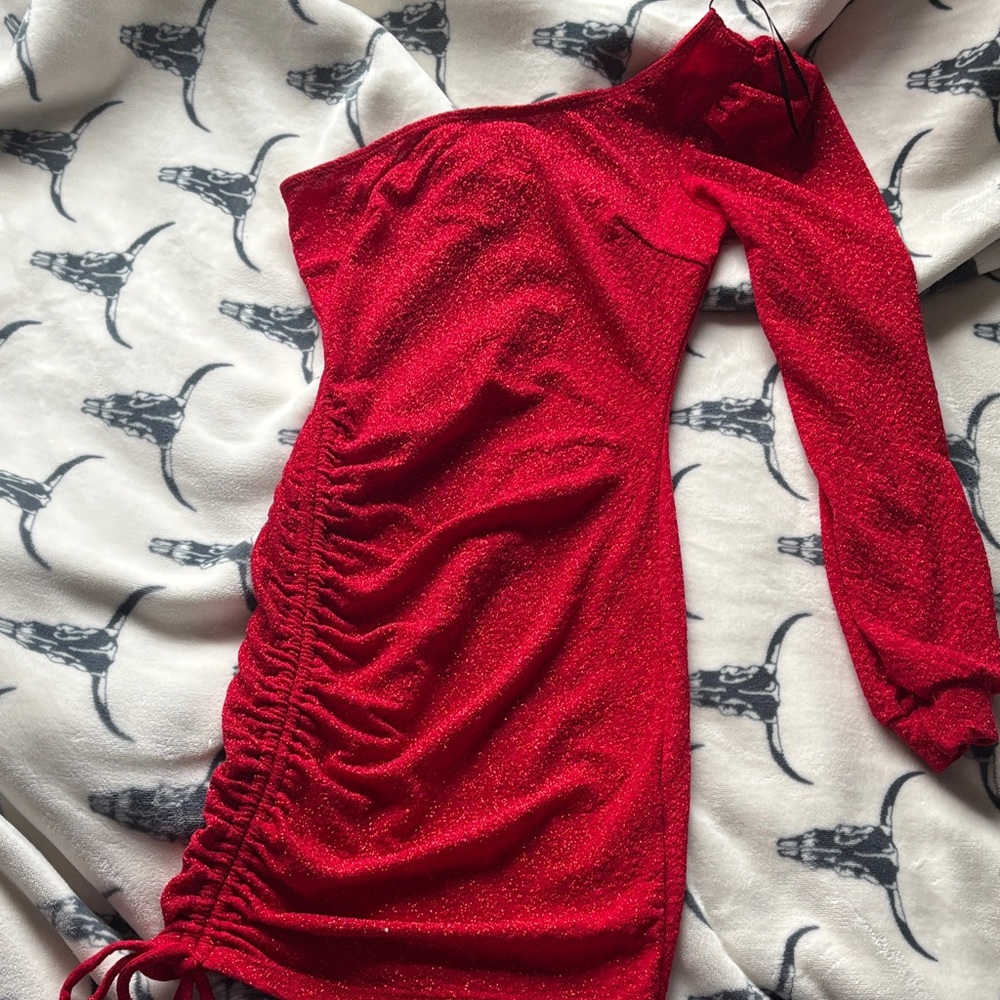 Red One-Shoulder Ruched Dress